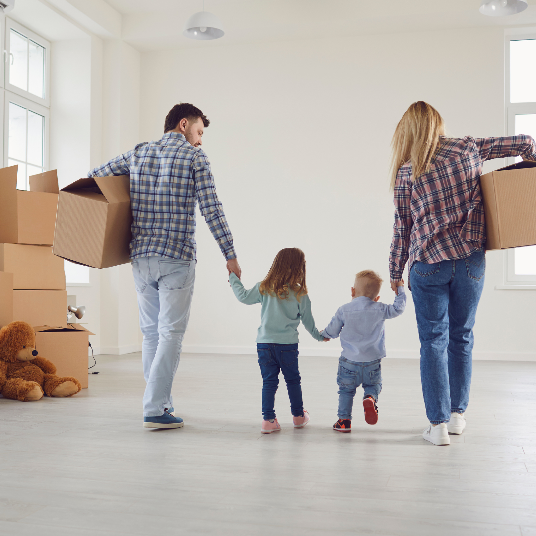Young family in their new home